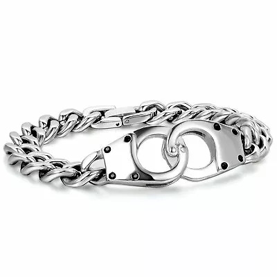 Mens Stainless Steel Figaro Chain LOVE Infinity Handcuff Bracelet Biker 8.7  • $14.99