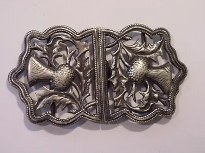 Antique Ornate Thistle EPNS Interlocking Nurses-Style 2-Piece Sash / Belt Buckle • $39.99