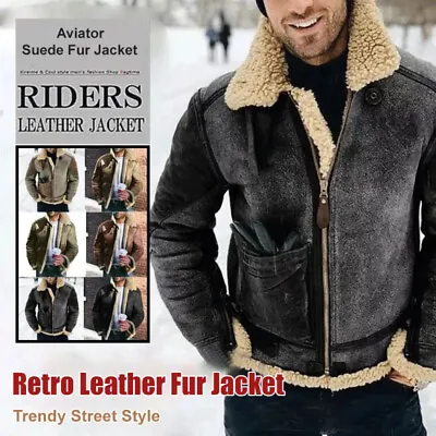 Men's RAF Aviator Real Sheepskin Suede Leather Jacket Faux Fur Lined Pilot Coat • $27.59