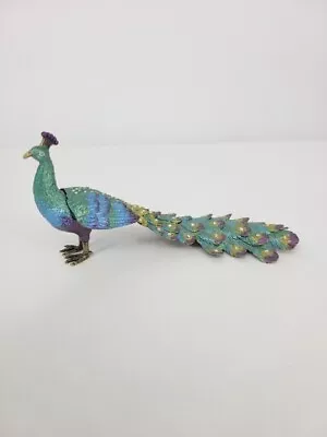 Bejeweled Peacock Bird Trinket Box Faux Jewels Metal Collectible Decorative 7   • $26.99