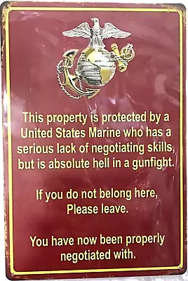 TIN SIGN New 8x12 Marine Marines USMC Funny Warning United States Protection C22 • $14.99