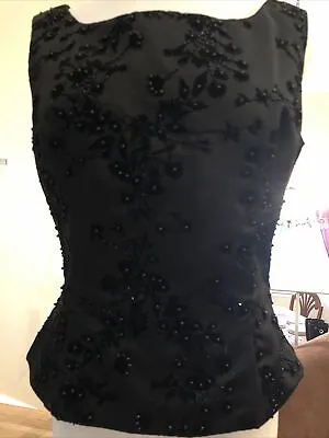 VIE By Victoria Royal Black Beaded Sleeveless Blouse Lined Sz10 • $49