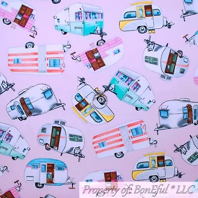 BonEful FABRIC FQ Cotton Quilt Pink Travel Trailer Camper Cabin Camp 5th Wheel S • $5.51