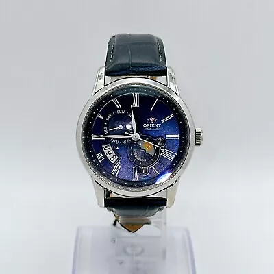 ORIENT RN-AK0004L SUN & MOON Blue Dial 22 Jewels Automatic Mechanical Men Watch • $270