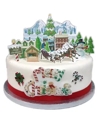 £2.99 • Buy Christmas Fairytale Village Cake Scene Edible Premium Wafer Paper Cake Topper