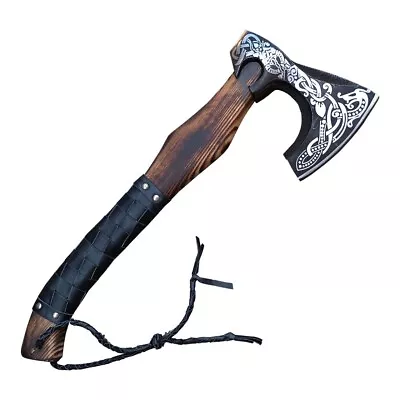 Custom Handmade Forged Engraved Carbon Steel Viking Hatchet Tomahawk Hunting Axe • $85