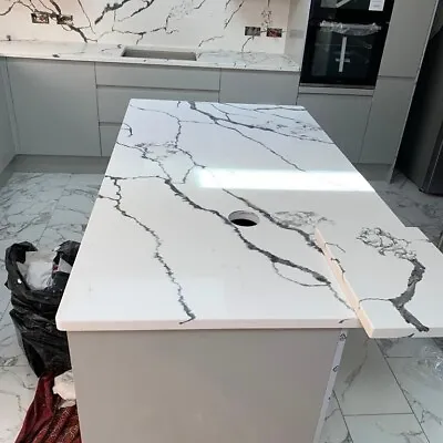 White Quartz Kitchen Worktop Sample - Supply And Fit Affordable Quality Worktops • £31.54