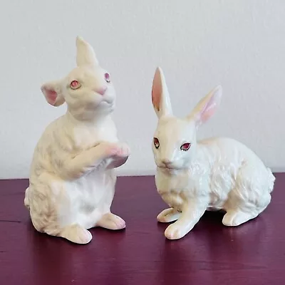 Vintage 2 Ucago White Porcelain Easter Bunny Rabbit Figurines • $21.89