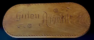 Antique Wood Oval German Carved Footed Bread Board “GUTEN APPETIT!” 19   X 7  • $189.99