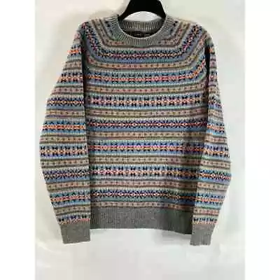 J.CREW Men's Grey Multi Crewneck Lambswool Pullover Sweater SZ M • $80