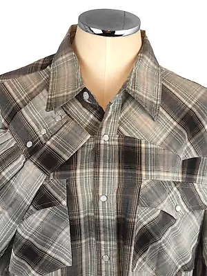 Canyon Guide Outfitters Snap Button Shirt Mens XL Green & Brown Plaid Western • $10.88