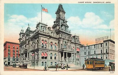 Zanesville OH Ohio Court House Building Trolley Street Scene Vintage Postcard • $6.39