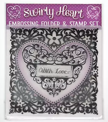 Swirly Heart Embossing Folder & Rubber Stamp Set Card Making Large Crafts  • £4.95