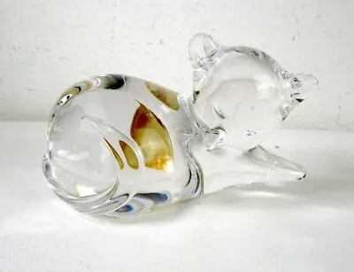 Marcolin Clear Crystal Sleeping Cat Figurine Signed Handmade In Sweden  • $19