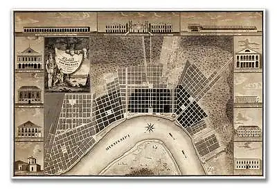 MAP Survey NEW ORLEANS Louisiana Circa 1815 Vintage Levee Mardi Gras 24  X 36  • $24.97