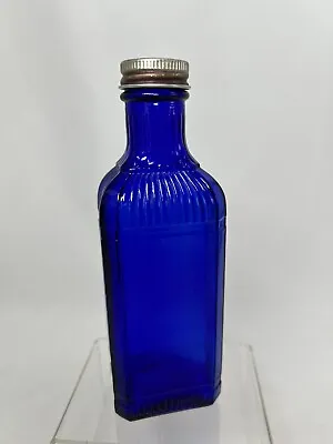 Vintage McKesson Cobalt Blue Ribbed Medicine Bottle No Label Screw Lid 6.5  • $22.50