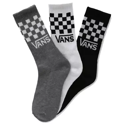 Vans - Drop V Classic Check Crew Kids Skate Socks 3 Pack Black/White/Grey • $24.99