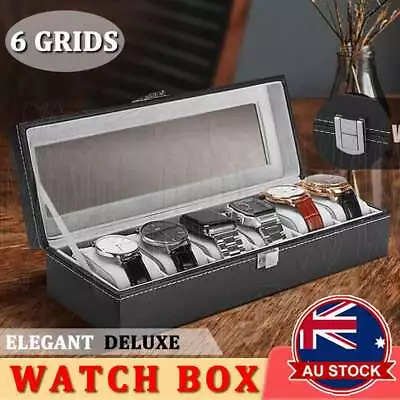 6 Grids PU Leather Watch Box Organizer Case Jewelry Display Storage Showcase AU • $14.75