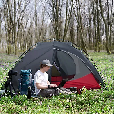 Compact 2 Man Dome Tent Waterproof Camping Tent W/ Double Layer Door Dark Grey • £64.99