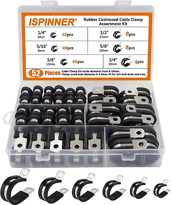 ISPINNER 52Pcs Cable Clamps Assortment Kit 304 Stainless Steel Rubber Cushion P • $21.69