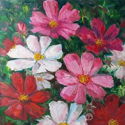 Mexican Asters Original Oil Painting Still Life Flowers 10x10 Inches   Ⓣ • $45