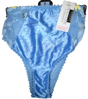 Ladies M&s Boutique X Damaris High Waisted Brazilian Knickers Size 8 Blue - Bnwt • £6.99