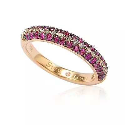 Suzy Levian Micro-Pave Red Cubic Zirconia In Rose Sterling Silver Stackable Band • $264