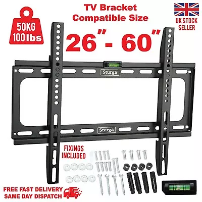 £7.95 • Buy TV Wall Bracket Mount Slim LCD LED Plasma For 26 30 32 40 42 50 55 Upto 60 Inch