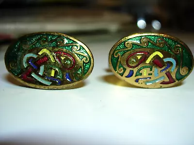 Mens Vintage Persian Cufflinks Enamel Metal Brass Plated 1  Multicolor • $10.99