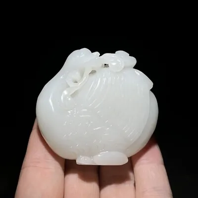 Chinese Antique Qing Dynasty Hetian White Jade Carved Fat Goose Statue Plaything • $489