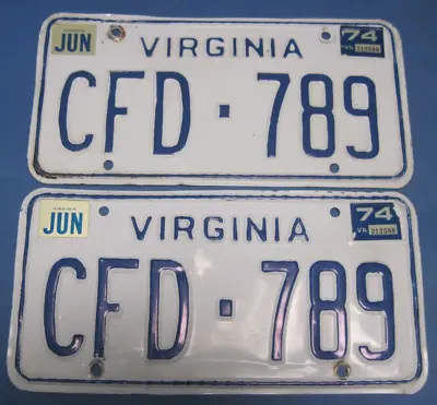 1974 Virginia License Plates Matched Pair • $20