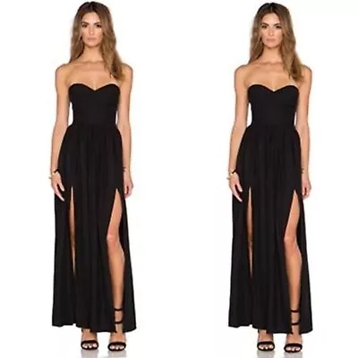 Amanda Uprichard X Revolve Gisele Black Strapless 100% Silk Maxi Dress Small • $125