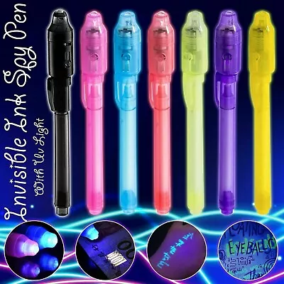 7X Spy Pen Invisible Ink UV Light Magic Secret Messages Party Kids Gift UK • £5.25