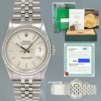 2001 PAPERS MINT Rolex DateJust 36mm Silver Stick Dial Jubilee 16220 Steel Watch • $5692.13