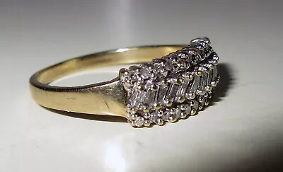 Diamond Ring 9ct Gold Baguette & Brilliant Cut QVC UK Size O • £230