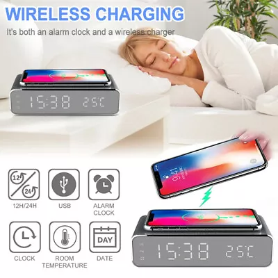 3 In 1 LED Alarm Clock Qi Wireless Phone Charger Digital Clock Temperature Alarm • $17.57