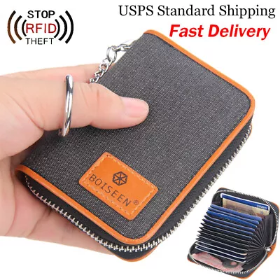 RFID Blocking Credit Card Holder Canvas Zip-around Wallet Security Travel Wallet • $9.21