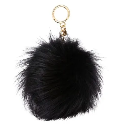 NWT MICHAEL KORS Pom Pom Key Ring Black Bag Charm Gold Tone Hardware Medium • $37.99