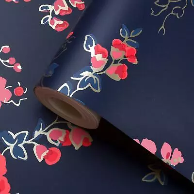 Cath Kidston Millfield Blossom Wallpaper Metallic Flowers & Leaves - Blue 182521 • $45.45