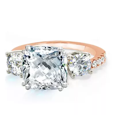 14K Rose Gold Plated 3 Stone CZ Pave Band Meghan Markle's Royal Engagement Ring • $28.99
