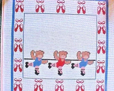 Mindy Needlepoint Canvas Hand Stitch Painted Dancing Ballerina Bears 13 Mesh   M • $12.94