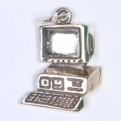 Vintage Classic Mac Apple Computer Sterling Silver Charm Pendant Necklace 3/4  • $19.95
