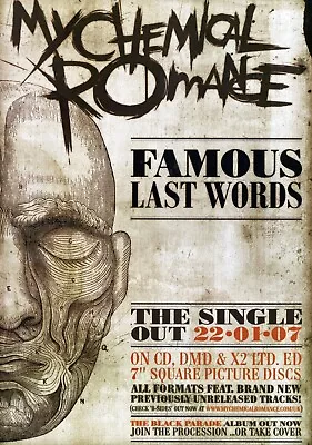 My Chemical Romance Poster/print Famous Last Words 2007  Single  Promo Flier Mcr • $9.99