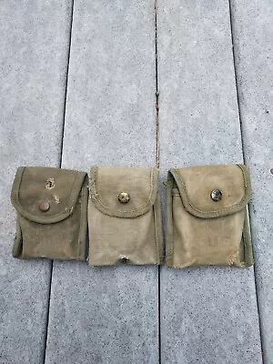 3 Total VIETNAM WAR US M56 COMPASS POUCH FIRST AID POUCH M-1956.  Alice Clip • $29.99