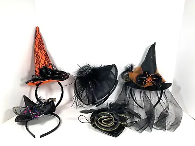 Lot 5 Mini Halloween Hats Witch Spider Veil Feather • $29.99