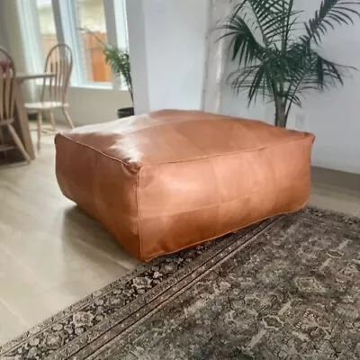 Ottoman Square Unstuffed Handmade Brown 30'' New Pouffe Leather Moroccan • $152