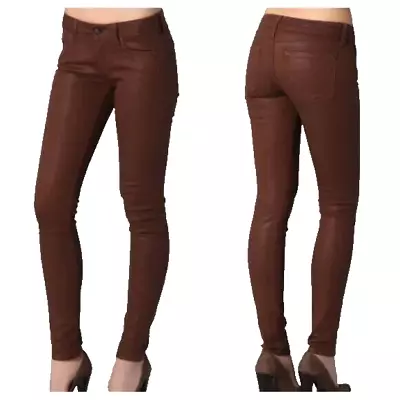 Vince Jeans Size 24 Lola Stovepipe Rust Skinny Stretch Wax Coated Denim Low Rise • $34.99