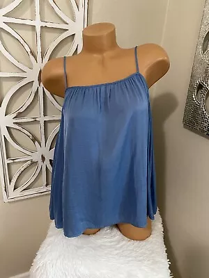 VINCE CAMUTO Medium Petite PM BLUE HALF SLEEVE COLD SHOULDER BLOUSE TOP • $2.98