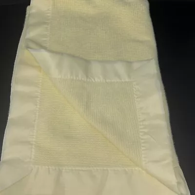 Vintage Yellow Baby Blanket Acrylic Waffle Weave Thermal Satin Trim  36 X 50  • $42.49