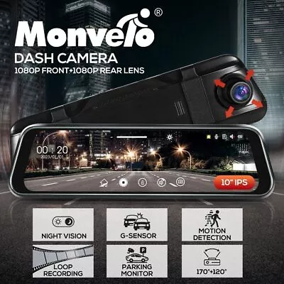 Monvelo Dash Cam 1080P Front And Rear Camera Car DVR Recorder Night Vision 10  • £41.99